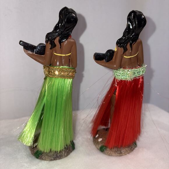 2 Hawaiian Hula Girl Ukulele Nodder Dashboard Figure Dancer Vintage - Picture 4 of 6